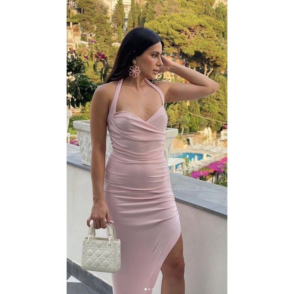 NORMA KAMALI Cayla Side Drape Gown in Blush Size Small/36